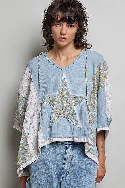 Steel Blue Star Patch Top