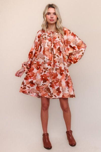 Rust Floral Print Dress