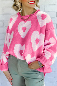 Pink Pearl Heart Knit Sweater