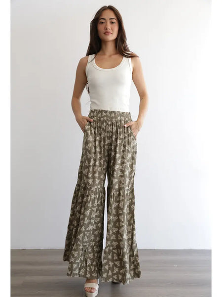 Farren Olive Floral Boho Pants