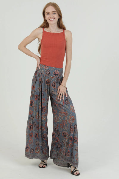 Bennie Gray Floral Boho Pants