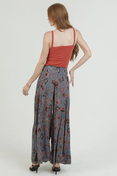 Bennie Gray Floral Boho Pants