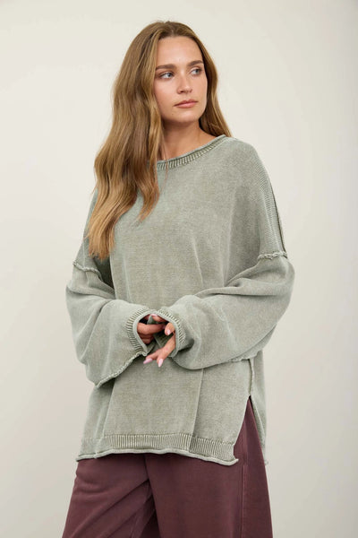 Blair Light Olive Crewneck Oversized Sweater