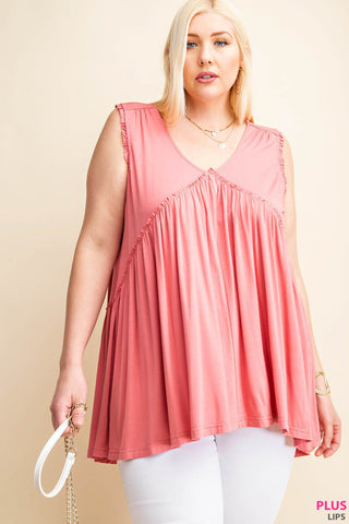 Grace Salmon Raw Edge Ruffle Top