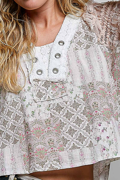 Ella Soft Pink Lace Contrast Top