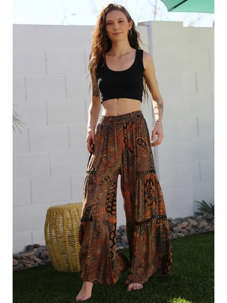 Mae Black Paisley Floral Boho Pants