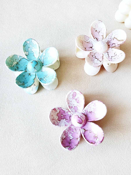Pastel Marbled Flower Hair Claw Clip