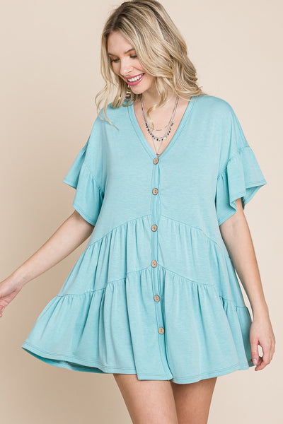 Mint Blue Tiered Button Tunic