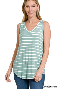 Jenna Light Green Striped Loose Tank