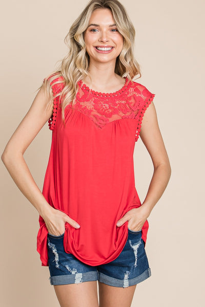 Coral Red Lace Knit Top