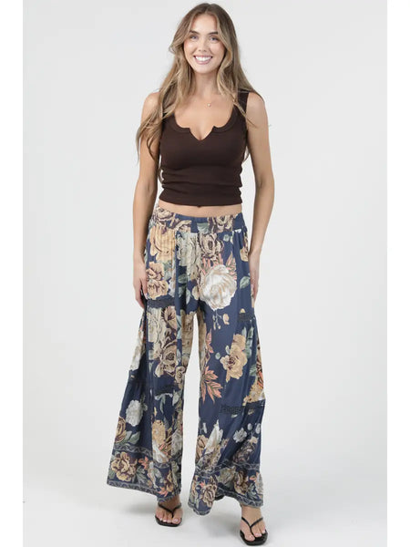 Corrie Navy Floral Boho Pants