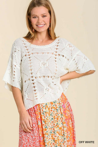 White Boatneck Eyelet Sweater