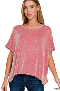 Ruby Kaisey Ribbed Striped Oversized Short Sleeve Top