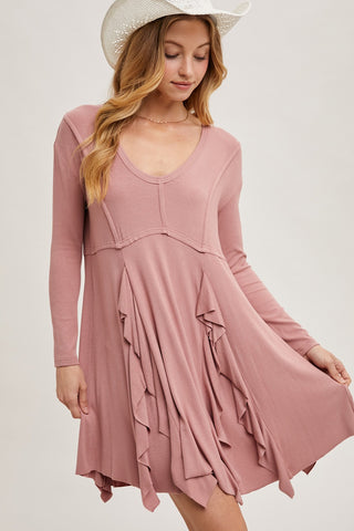 Dusty Pink Ruffled Boho Dress