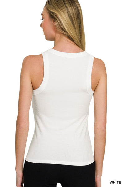 White Ribbed Scoop Neck Tank Top