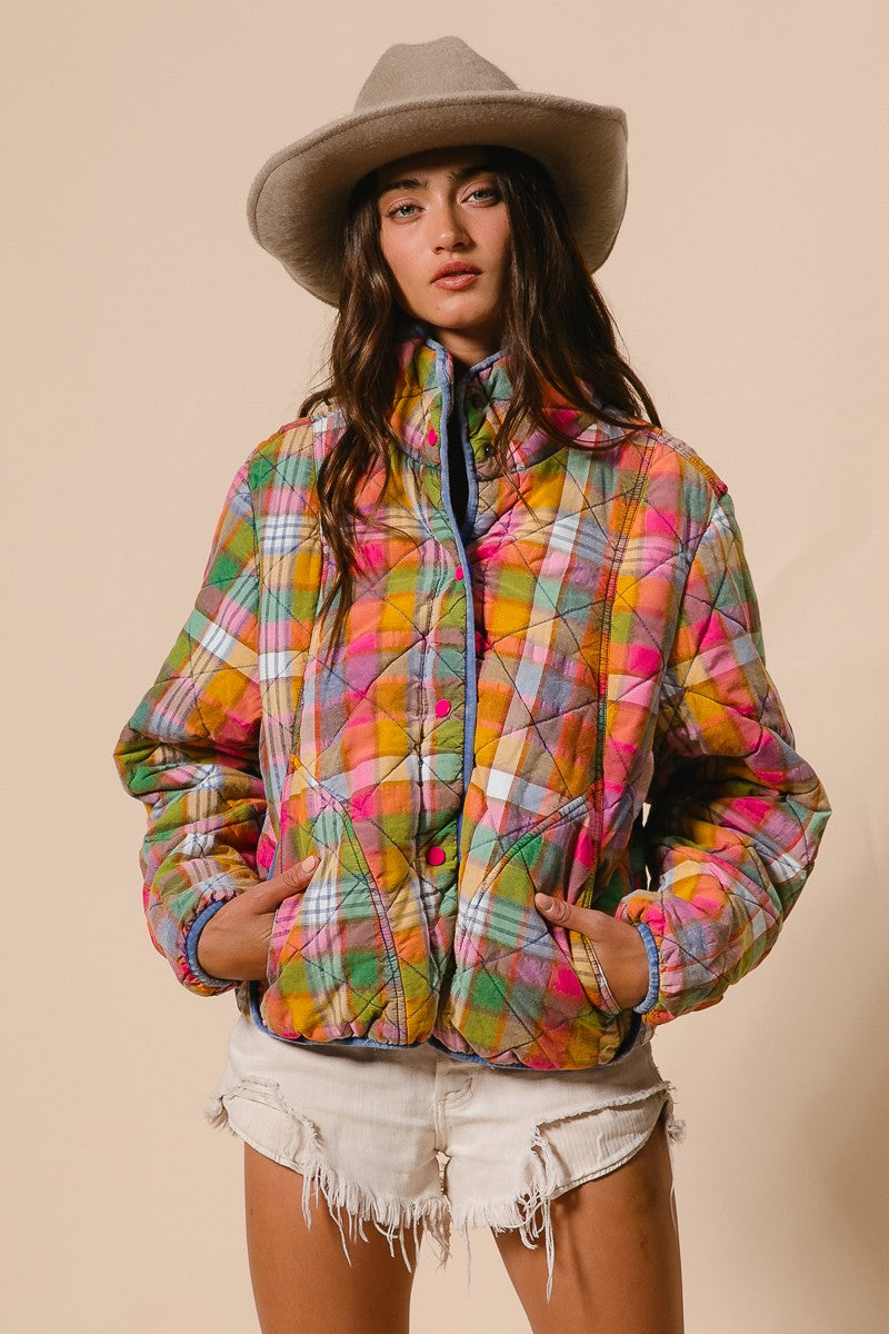 Multicolored Quilted Plaid Jacket PREORDER