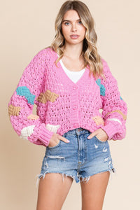 Pink Multi Accent Color Knit Sweater