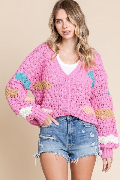 Pink Multi Accent Color Knit Sweater