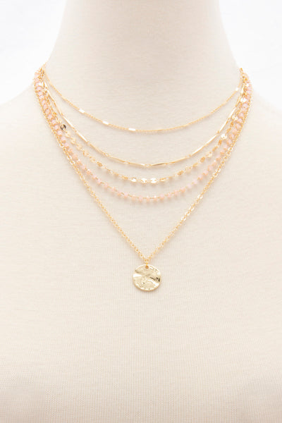 Pink and Gold Hammered Layered Necklace