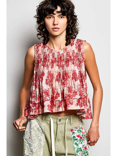 Mila Floral Print Pin Tuck Top