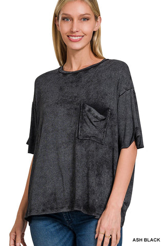 Black Washed Rib Knit Top