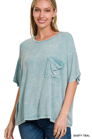 Dusty Teal Raylen Acid Wash Top