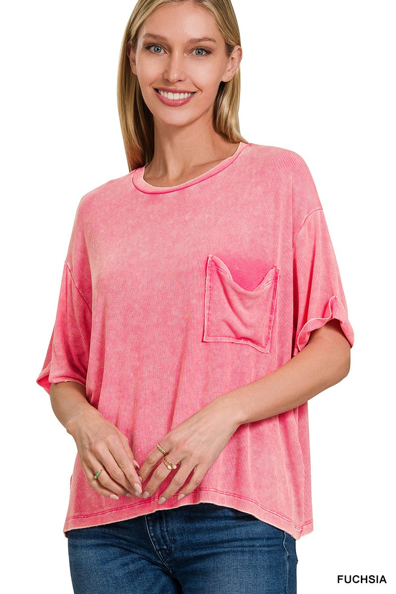 Fuchsia Raylen Acid Wash Top