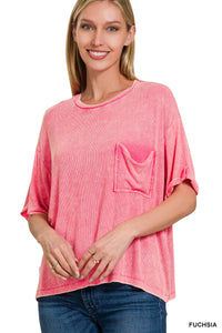 Fuchsia Raylen Acid Wash Top