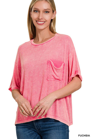 Fuchsia Raylen Acid Wash Top