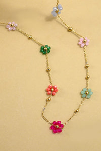 Summer Multicolor Beaded Flower Charm Necklace