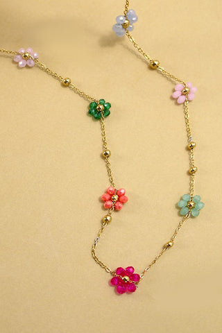 Summer Multicolor Beaded Flower Charm Necklace