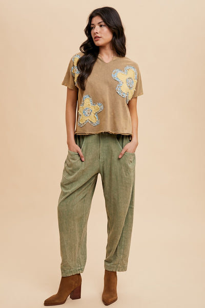Olive Mineral Wash Barrel Pants