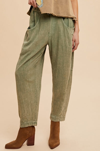 Olive Mineral Wash Barrel Pants