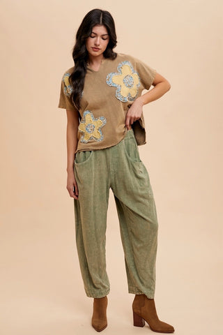 Olive Mineral Wash Barrel Pants