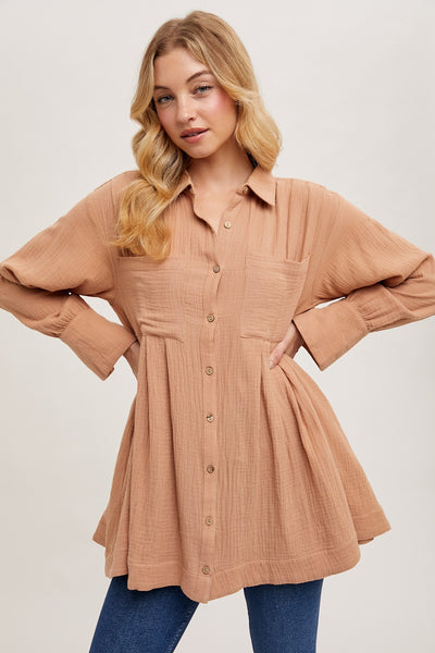Latte Button Down Tunic Dress
