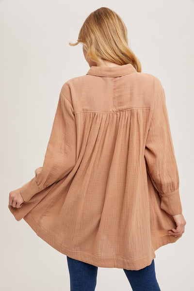 Latte Button Down Tunic Dress
