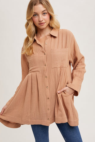 Latte Button Down Tunic Dress