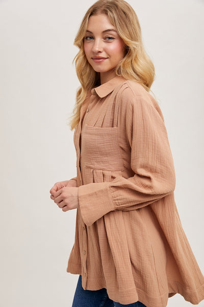 Latte Button Down Tunic Dress