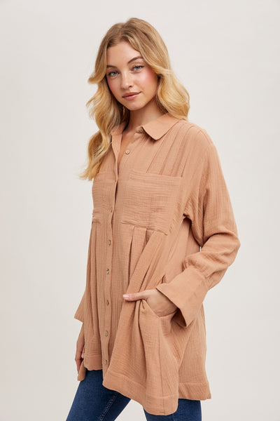 Latte Button Down Tunic Dress
