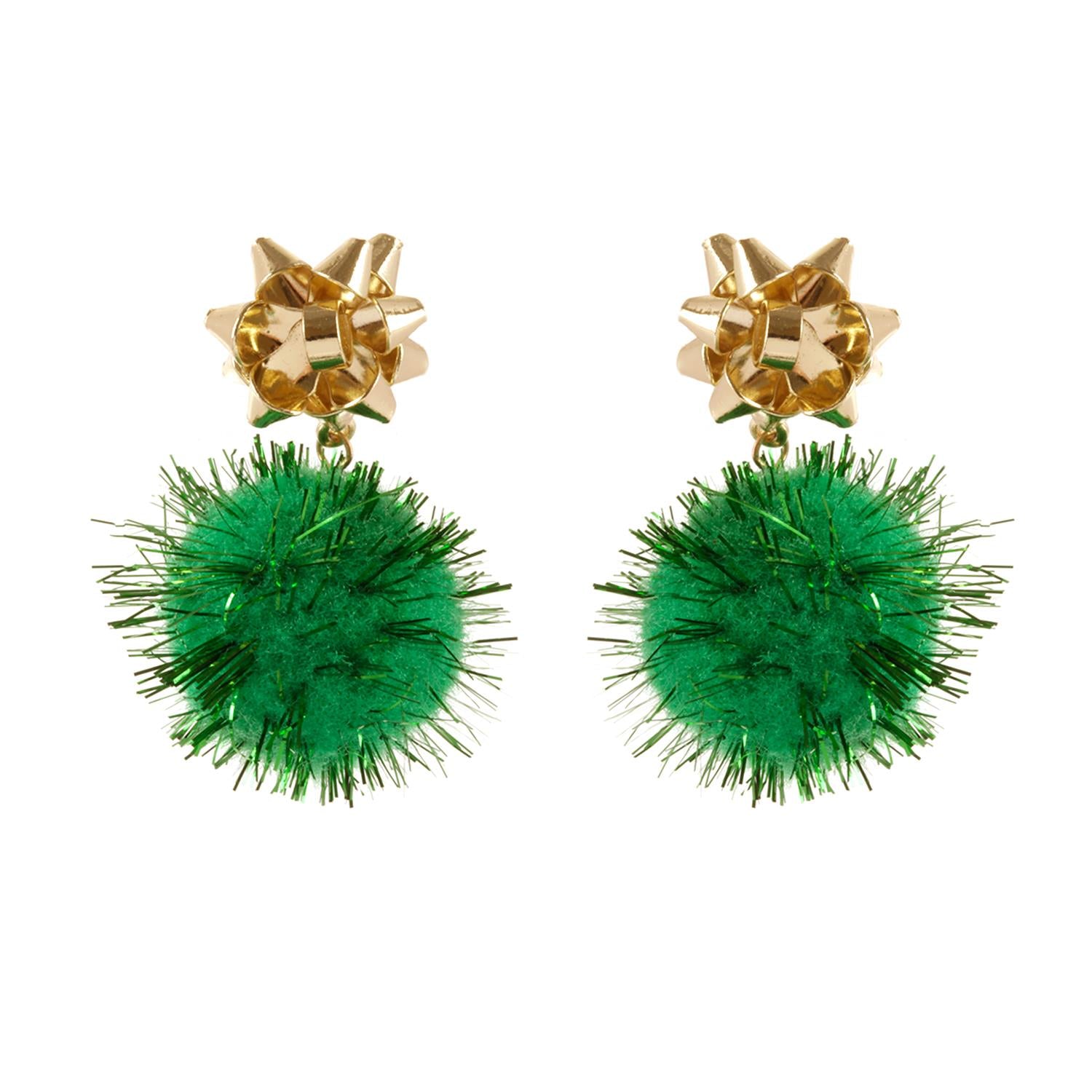 Green Christmas Pom Pom Post Earrings