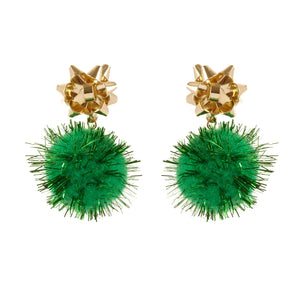 Green Christmas Pom Pom Post Earrings