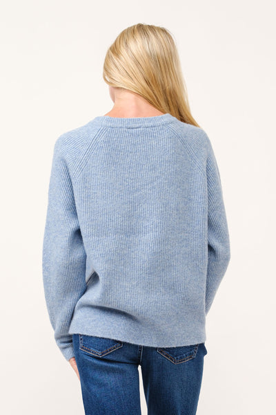 Blue Soft Knit Ribbed Sweater