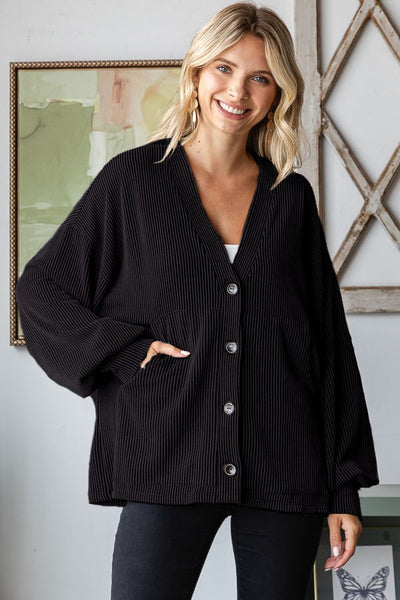 Black Ribbed Cardigan