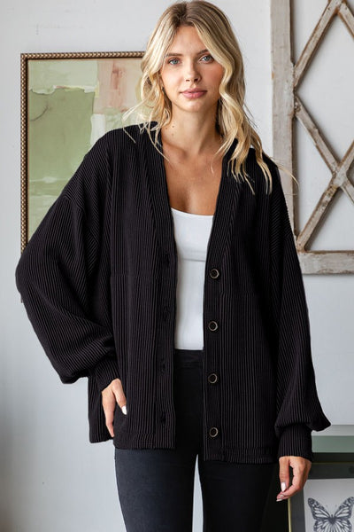 Black Ribbed Cardigan