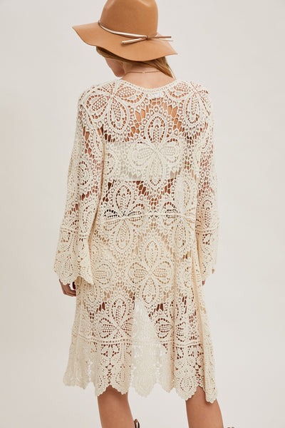 Beige Crocket Bell Sleeve Duster Cardigan