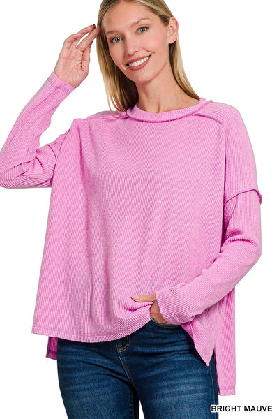 Bright Mauve Brushed Ribbed Hacci Sweater
