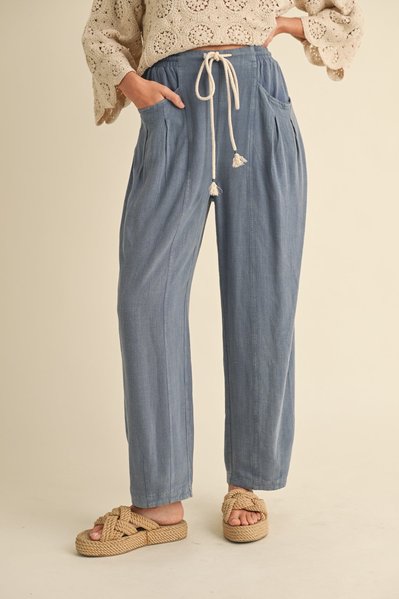 Denim Blue Linen Pants