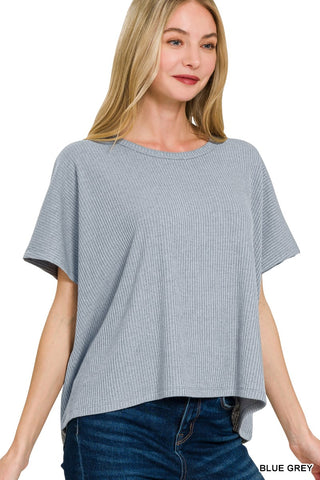 Blue Grey Samara Ribbed Short Sleeve Knit Top