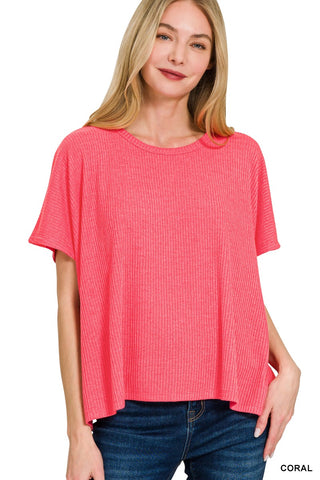 Coral Samara Ribbed Short Sleeve Knit Top