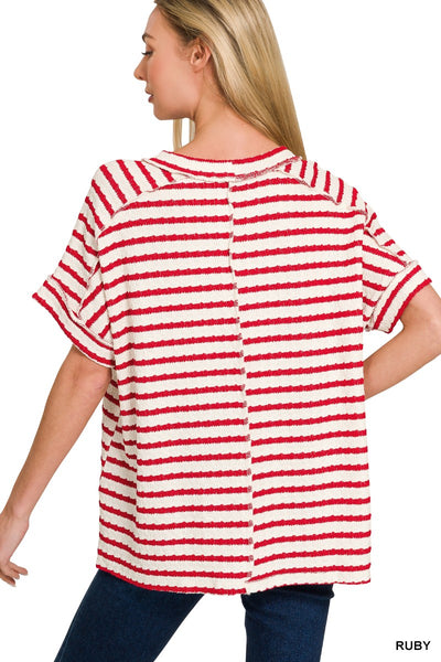 Kyla Red Striped Jacquard Top